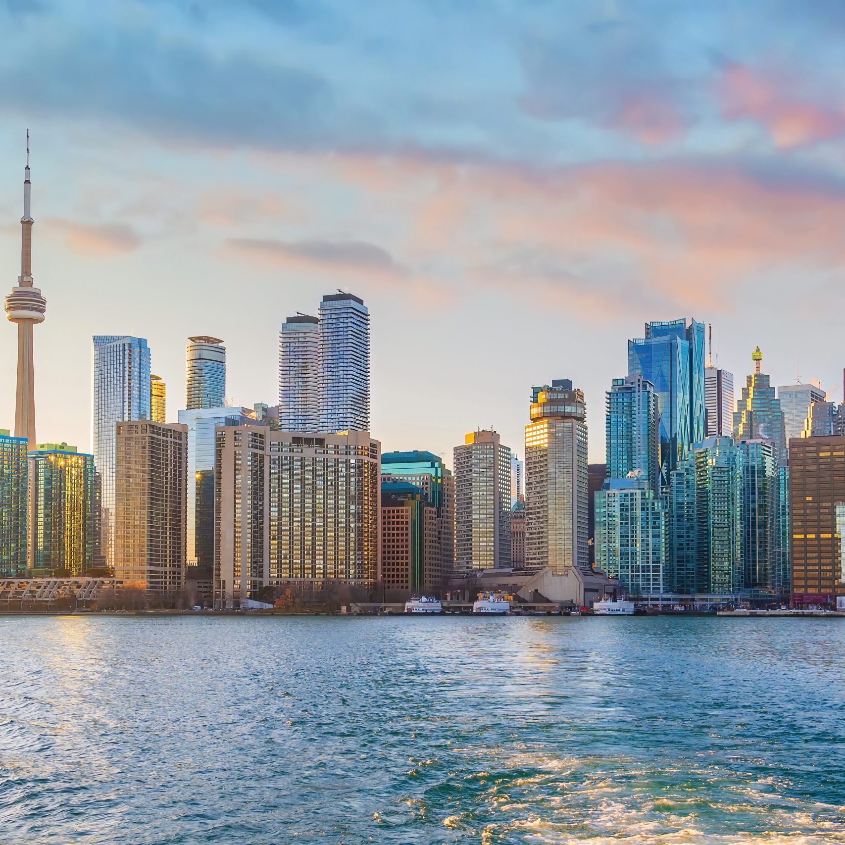 Downtown Toronto city skyline, cityscape of Canada at sunset